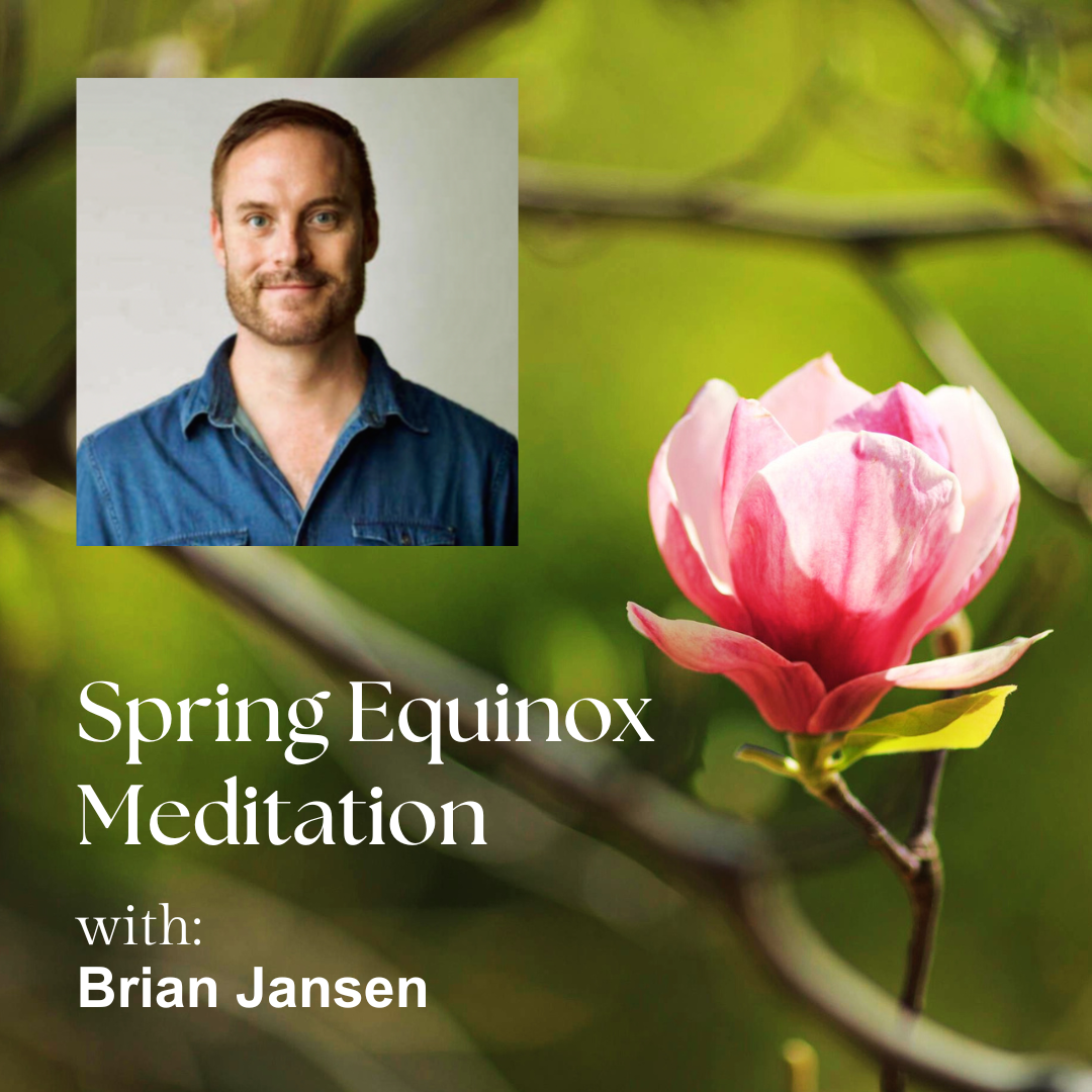 image of a single spring bloom with pink petals against green leaves and photo of brian jansen smiling